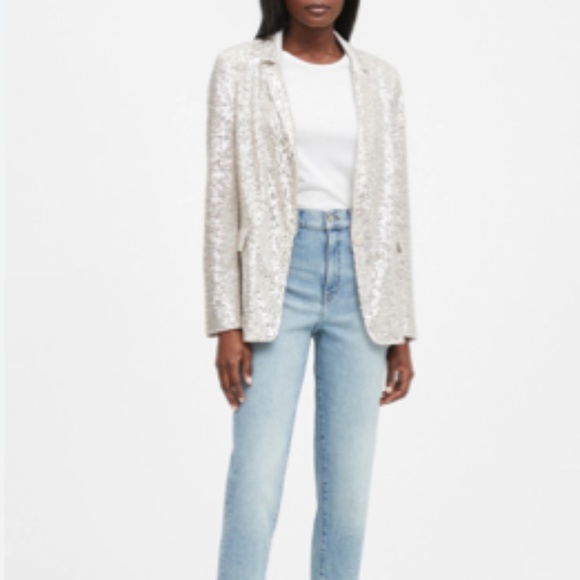 Banana Republic Jackets & Blazers - Banana Republic Soft Drapey Silver Champagne Sequin Blazer Size 12